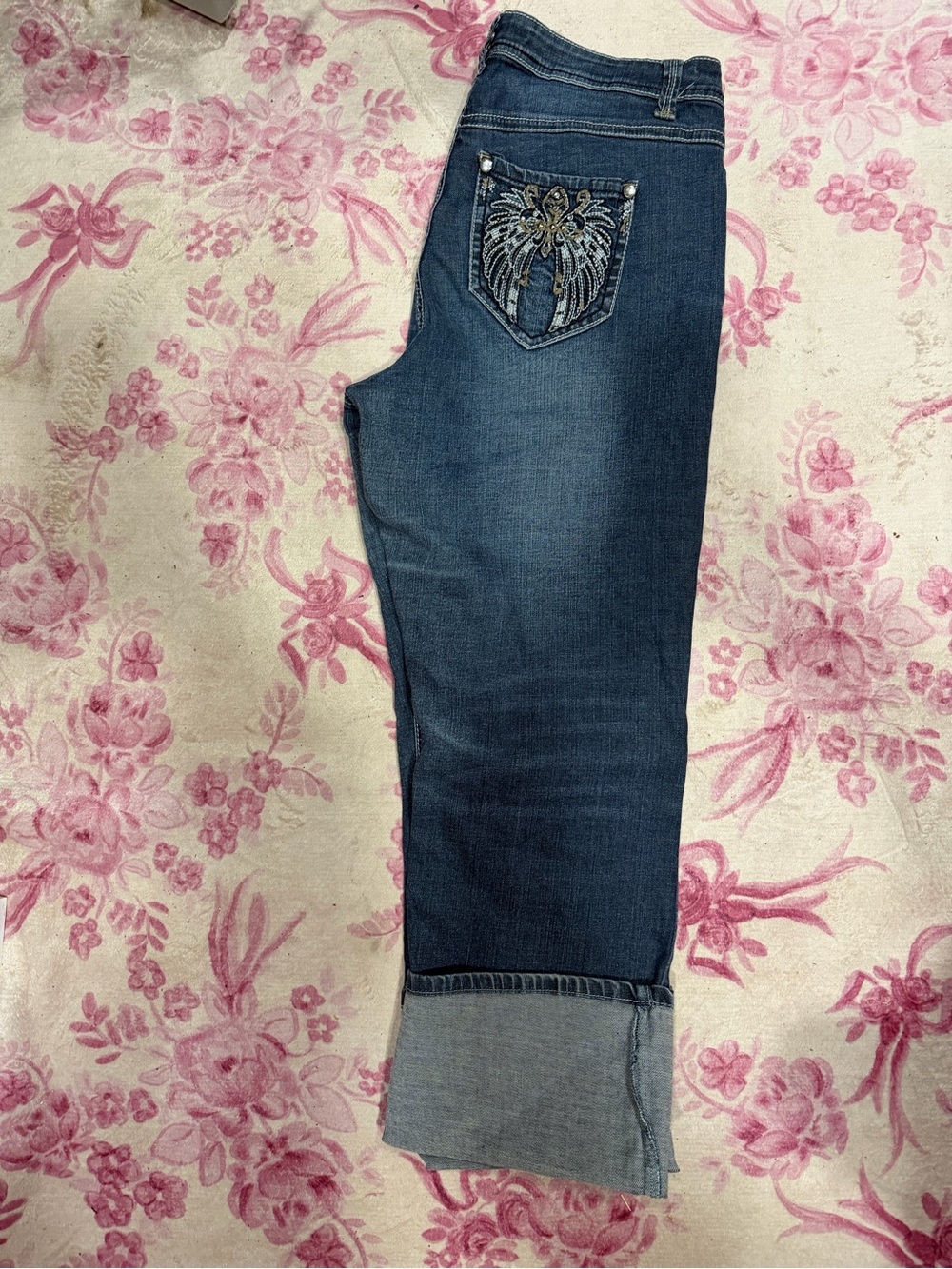 Cato Dark Blue Embroidered Pocket Ankle Jeans